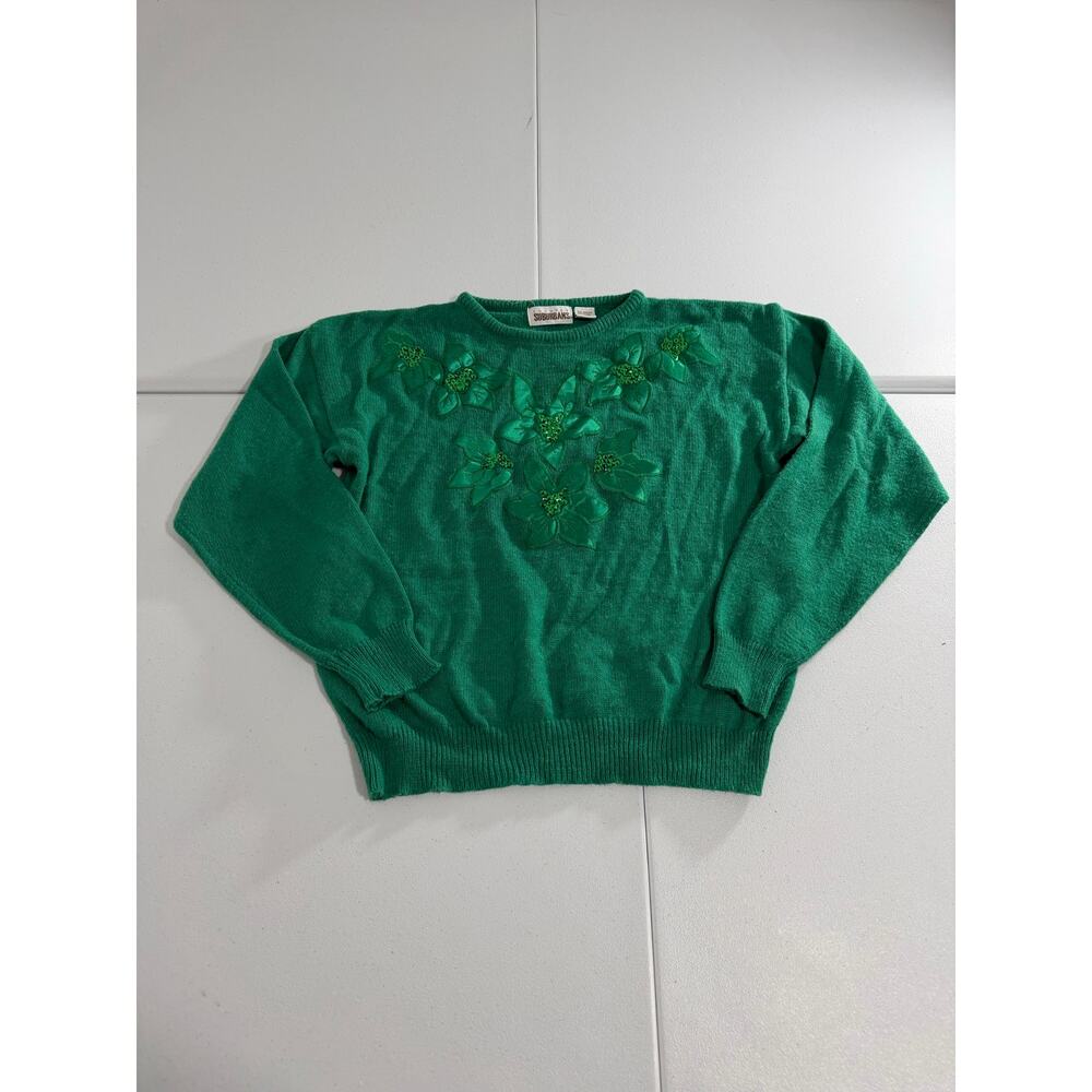 Vintage Country Suburbans Women’s Green Floral Sweater Size Large